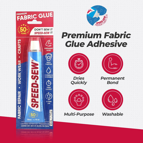 No Sew Premium Fabric Glue Adhesive for Craft Projects, DIY Clothing Repairs, Denim, Upholstery, Workwear, Instant Mender for Fraying Tears - Spee...