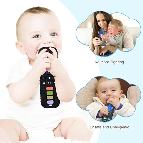 Kpblis 2 Pcs Baby Teething Toy for Babies 0-6 Month, Never Drop Shark Teether Toys for Babies 6 to 12 Months, Baby Remote Control Teether Toys, In...