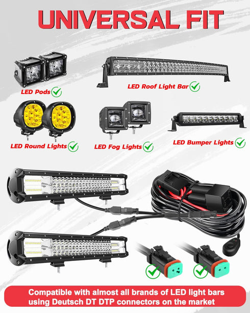 2PCS Deutsch DT DTP Wiring Harness Adapters Connectors Splitters, 2 Pin Waterproof DT Connectors for LED Light Bar LED Pod Fog Lights for ATV UTV ...
