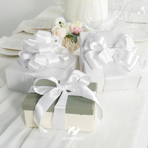 HUIHUANG White Satin Wired Ribbon 1-1/2 inch White Double-faced Satin Wire Ribbon for Bows Making, Wreaths, Gift Wrapping, Holiday Home Decor, Cra...