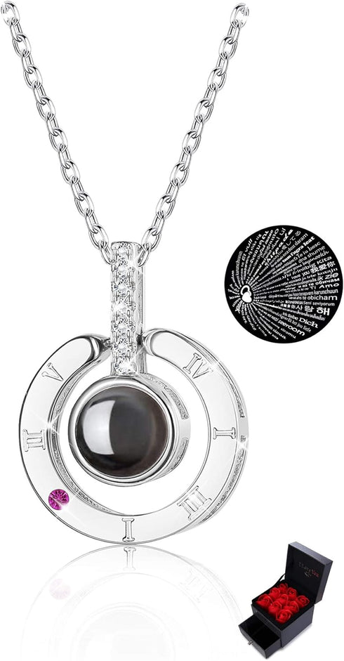Sllaiss Austria Cubic Zirconia 100 Languages Necklace for Women Men 925 Sterling Silver I Love You Necklace Memory Personalized Gift for Her...