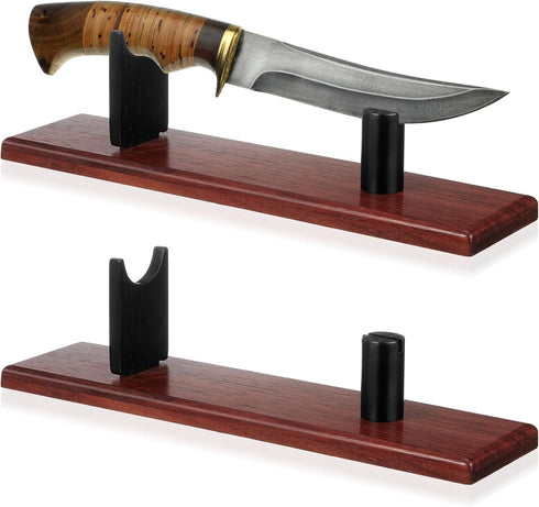 Yookeer 2 Pcs Wood Knife Display Stand Blade Knife Collection Display Stand Holder Wood Fixed Knife Stand for Home Kitchen Rustic Decor Collection...