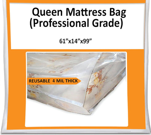 Queen Mattress Bag for Moving Storage Cover - 4 Mil Heavy Duty Thick Plastic Wrap Protector Reusable Bags Supplies...