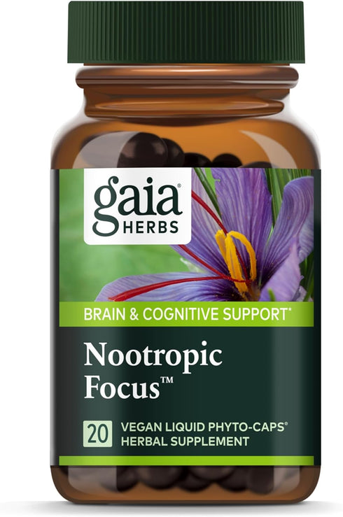 Gaia Herbs Nootropic Focus - Brain & Cognitive Support Supplement to Help Maintain Healthy Concentration* - with Saffron, Lemon Balm & Spearmint -...