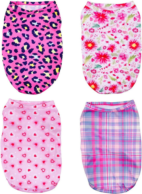 PET SHOW 4 Pack Paw Bone Printed Dog Clothes Shirts Soft Vest Lightweight Sleeveless Cats Doggies T-Shirts Puppies Tank Top Tee for Small Medium D...