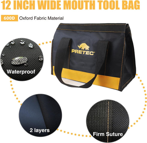12 Inch Small Tool Bag, Wide Mouth Tool Tote Bag, Waterproof Tool Organizer Bag for Home Organizer for Indoor and Outdoor Gardening, Electricians ...