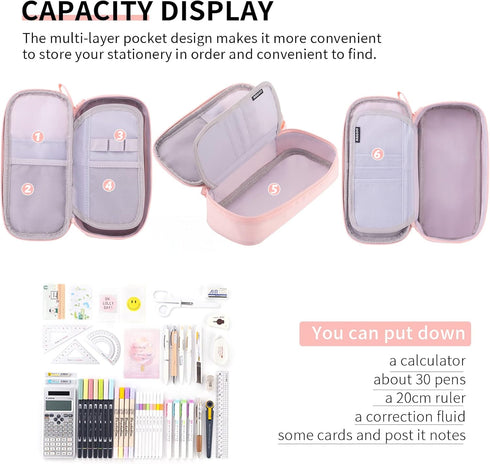 CICIMELON Durable Pencil Case Big Storage Pen Pouch Bag for School Supplies Office College Teen Girls Adults, Pink...