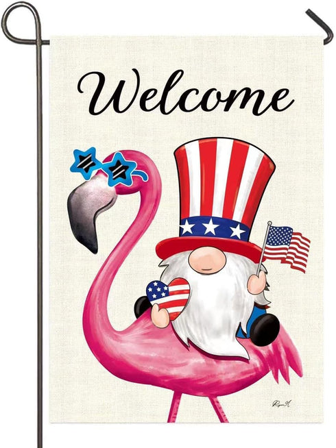 Flamingo Welcome Patriotic Flag Vertical Double Sided Garden Flag, Indoor and Outdoor Decoration Flag, 12.5x18 Inches Prime Burlap House Flag, Bra...