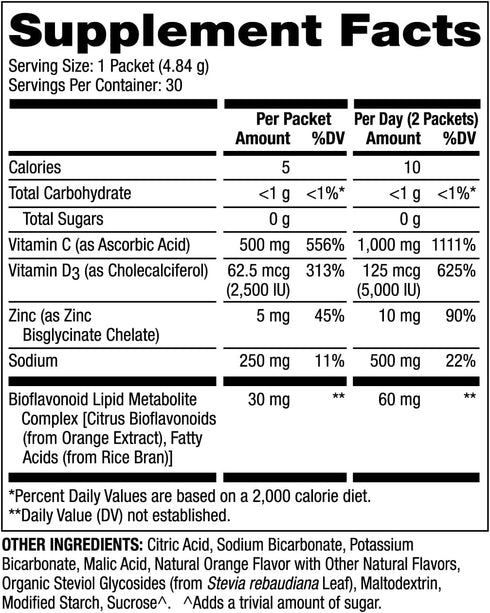 Dr. Mercola Vitamin C-PAK, 30 Servings (30 Packets), Fizzy Drink Mix, 500 mg Vitamin C, with Zinc and Vitamin D3, Natural Orange Flavor, Dietary S...