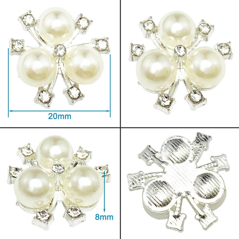 50Pcs Pearl Rhinestone Charms Buttons Embellishments Bulk Flatback for Shoe Decoration Jewelry Making Clothes Brooch Headbands and Wedding Flower ...