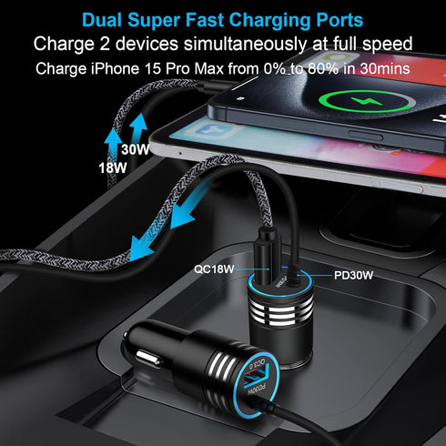 Samsung Car Charger 48W Super Fast USB C Android Car Phone Charger Adapter Cigarette Lighter Charger with Type C Cable Fast Charging for Samsung G...