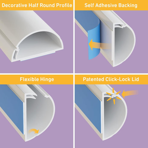 D-Line Half Round Cord Hider, Patented Cable Cover, Hide TV Wall Mount Wires, Raceway for Cords, Decorative Wire Covers, Paintable, Adhesive Cable...
