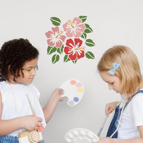 FINGERINSPIRE Hibiscus Flowers Stencil 11.8x11.8 inch Hawaii Flower Stencil Reusable Square Flowers Leaf Plant Washable DIY Stencil Template for P...