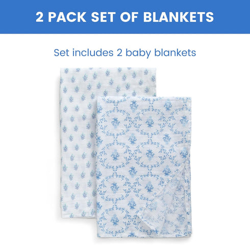 Delta Children 100% Cotton Muslin Baby Receiving Blankets for Girls and Boys – 47x47 Inches (Pack of 2), Blue Botanicals...