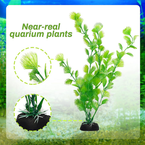 Aquarium Decorations Plants, 25pcs Aquarium Decor Green Plants with Natural Shells, Fish Tank Accessories, Fish Tank Large Plant Plastic Decoratio...