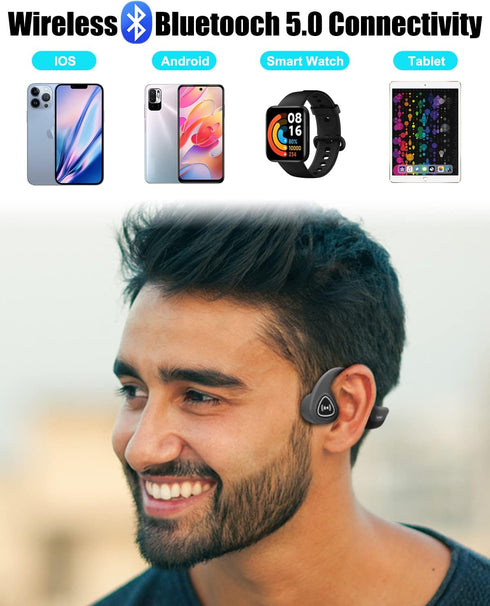 Tayogo Bone Conduction Headphones, Wireless Bluetooth Bone Conducting Earbuds, Open Ear Headset with Mic, for Running, Cycling, Yoga-Grey...