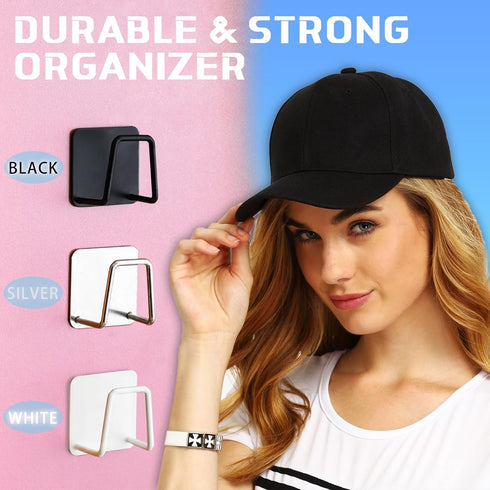 Hat Rack for Wall Hat Organizer (6-Pack), Metal Hat Racks for Baseball Caps, Adhesive Hat Hooks for Wall, No Drilling Hat Hangers for Closet Hat H...