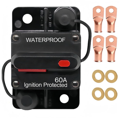 60Amp Circuit Breaker with Manual Reset Waterproof Inline Fuse Inverter for Marine Trolling Motors Boat ATV Manual Power Suface Mount 12V-48V DC...