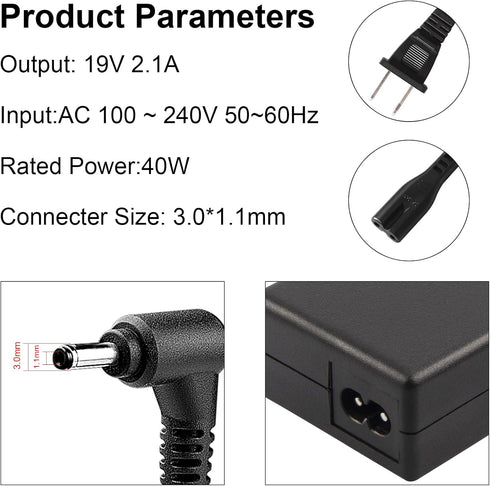 40W 19V 2.1A Laptop Adapter Charger for Samsung KSAS0501900200HU GH44-02888B 18.4" Tablet SM-767AZKBATT, SMT677AZKBATT, SM-T670NZKAXAR, SM-T670NZW...