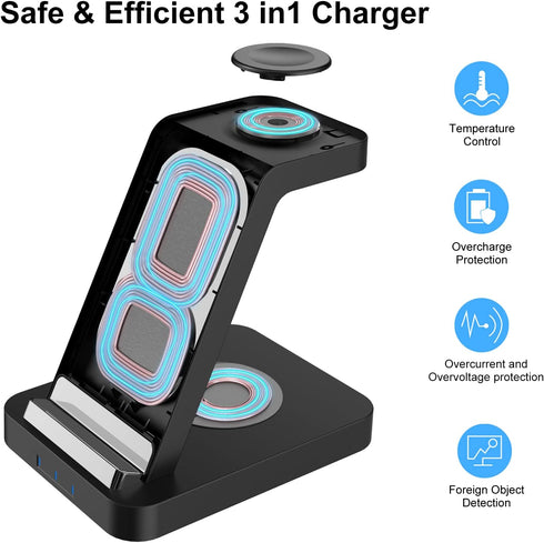 Wireless Charger for Apple Multiple Devices, iphone Charging Station for iPhone 13/13 Pro/13 Pro Max/12/12 Pro Max/11/X, 3 in 1 Wireless Charger S...