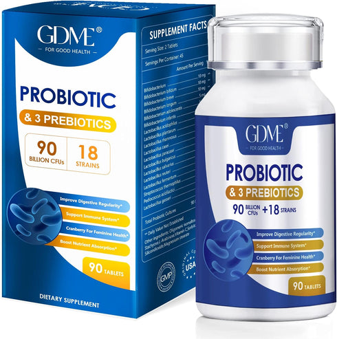 Probiotics 90 Billion CFU 18 Strains, Contains 3 Prebiotics, for Men & Women, Once Daily Probiotic Dietary Supplement, Boosts Digestive and Immune...