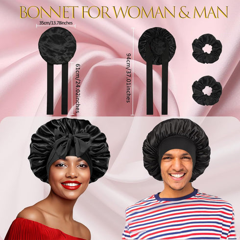 Satin Bonnet Silk Bonnet Hair Bonnet for Sleeping Women,Large Double Layer Satin Hair Bonnet for Sleeping with Adjustable Tie Band,Soft Elastic Br...