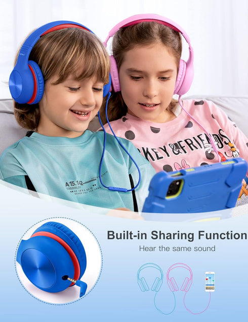Headphones for Kids for School, Kids Headphones with Microphone, Sharing Function, 85dB/94dB Safe Volume Limit, Over Ear Kids Headphones for Schoo...