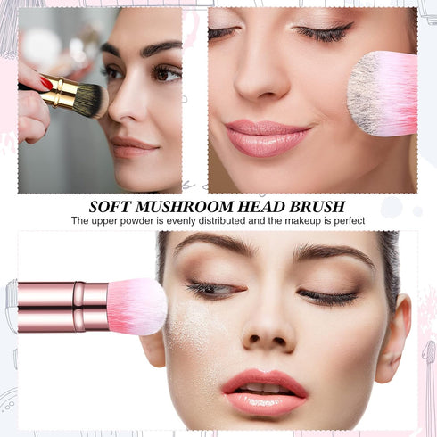 2 Pieces Retractable Kabuki Makeup Brushes Blush Powder Brush Small Travel Makeup Brushes with Cover Makeup Tool for Loose Powder Cream or Liquid ...