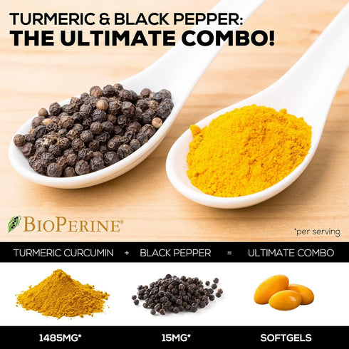Turmeric Curcumin with BioPerine 95% Standardized Curcuminoids 1500mg - Black Pepper Extract for Max Absorption, Nature's Joint Support Supplement...