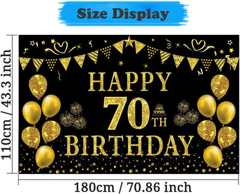 Trgowaul 70th Birthday Backdrop Gold and Black 5.9 X 3.6 Fts Happy Birthday Party Decorations Banner for Women Men Photography Supplies Background...