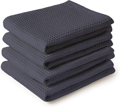Encasa Homes Anti-Odour Waffle Kitchen Dish Towels, 28"x18" (4 Pc Set) Highly Absorbent, Tea Towels for Cleaning & Quick Drying, Cotton - Grey...