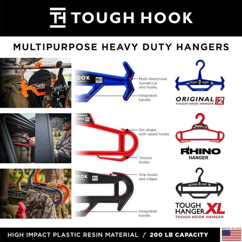 Rhino Tough Hook Heavy Duty Clothes Hangers – USA-Made Military Grade Coat Hanger for Body Armor & Jacket – 200-lb Capacity Suit Hangers for Heavy...