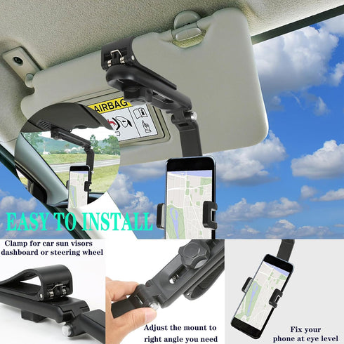 Sun Visor Car Phone Holder?1080° Multifunctional Sun Visor Universal 360 Rotating Rear View Mirror Phone Holder, Foldable Cell Phone Mount Clip fo...
