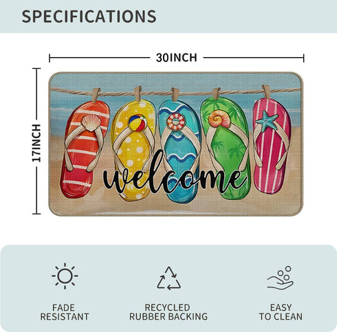 Beach Door mat,Welcome Flip Flops Beach Mat,Beach Door mats Outdoor Indoor Entrance,Summer Door mat Outdoor 17x30 Doormats...
