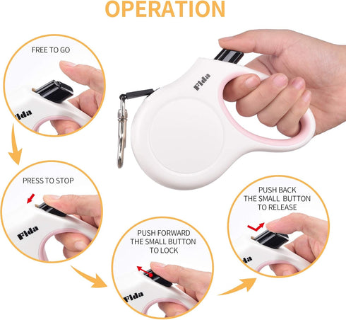 Fida Retractable Dog Leash, 16 ft Dog Walking Leash for Small Dogs up to 26lbs, Tangle Free, White...