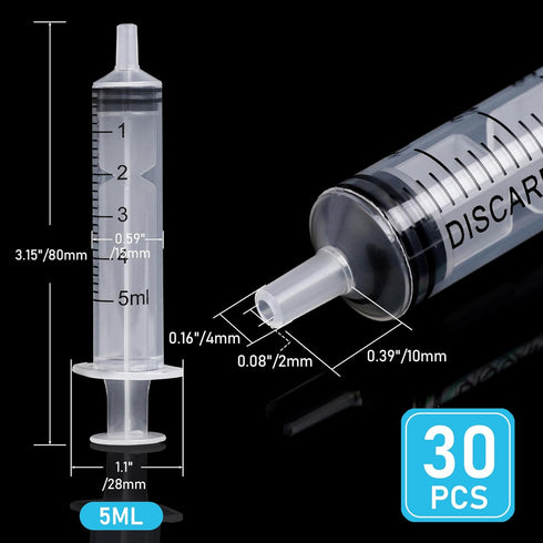 30 Pack 5ml Syringe without Needle for Liquid Measurement Tools Individually Sealed Package for Scientific Labs,Feeding Small Animals,Watering,Dis...