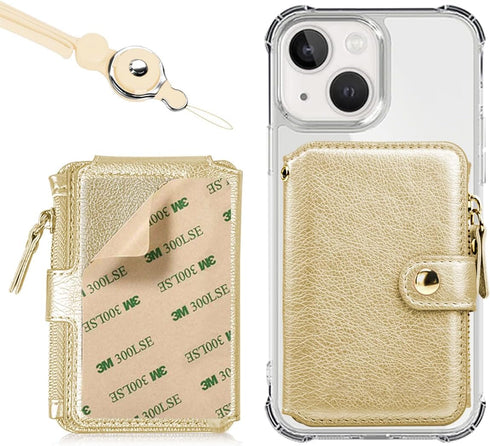 M-Plateau Phone Wallet Stick On PU Leather Card Holder With Zipper Coin Pocket Compatible with iPhone and iPhone Case for Women With 3M Adhesive A...