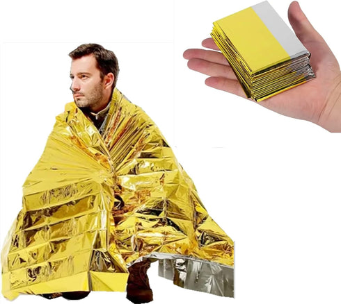 Emergency Mylar Thermal Blankets, Silver Gold Foil Survival Blanket Space Blanket Survival Kit for Outdoors, Camping, Hiking, Survival or First Ai...
