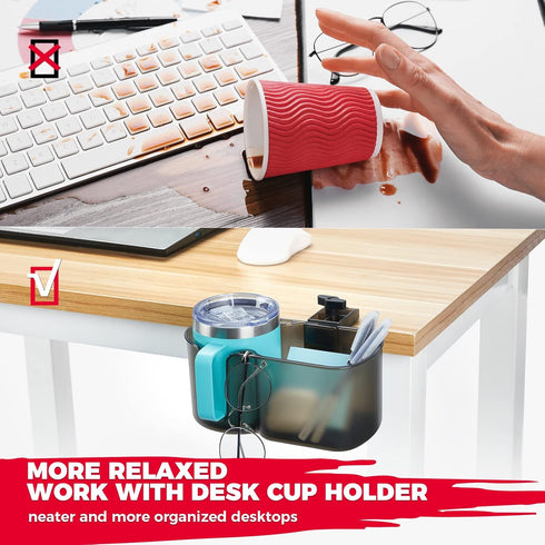 kemimoto Desk Cup Holder, Caddy Organizer Cup Holder for Office Table, Lawn Chair, Golf Cart, Pontoon Boat, Suitable for Most 18-32 oz Bottles, Tr...