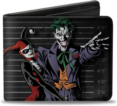 Buckle-Down Men's DC Comics Wallet, Bifold, Harley Quinn Hugging Joker Pose Lineup Grays, Vegan Leather, Multicolor, Standard Size...