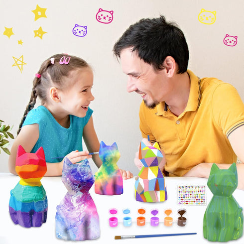 HAPMARS Paint Your Own Cat Lamp Kit 2pcs, DIY Geometric Cat Art Craft Painting Kits for Girls Boys Kid Age 4 5 6 7 8 9 10 11 12+, Art Supplies Cre...