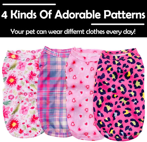 PET SHOW 4 Pack Paw Bone Printed Dog Clothes Shirts Soft Vest Lightweight Sleeveless Cats Doggies T-Shirts Puppies Tank Top Tee for Small Medium D...