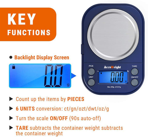 AccuWeight Digital Gram Scale for Weed with 300g/0.01g Limit Small Pocket Coffee Scale with High Accuracy, School Powder Jewelry Scale with Tare a...