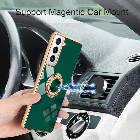 Compatible with Samsung Galaxy S21 Case, Finger Ring Holder Case Rose Gold Plating Design for Women Girls Rotating Holder Kickstand Magnetic Shock...