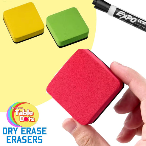 10 Pack Erasers Dry Erase Magnetic, 5 Bright Colors | Colors Match Table Spots and Table Dots | Whiteboard, White Board, Teachers, Classrooms...