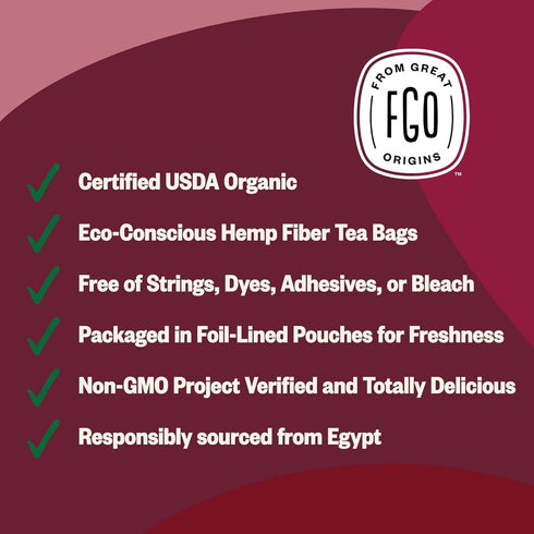 FGO Organic Hibiscus Tea, 100 Count, Eco-Conscious Tea Bags, Caffeine Free, Packaging May Vary (Pack of 1)...