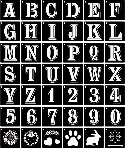 3 Inch Letter Stencils Symbol Numbers Craft Stencils, 42 Pcs Reusable Plastic Alphabet Templates for Painting on Wood, Wall, Fabric, Rock, Glass, ...