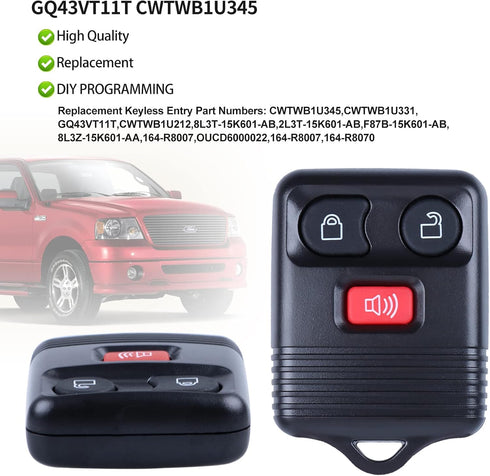 Remote Control Key Fob Replacement Compatible for 1998-2016 Ford F150 F250 F350 Escape Expedition Explorer Mazda (CWTWB1U212 CWTWB1U331 CWTWB1U345...
