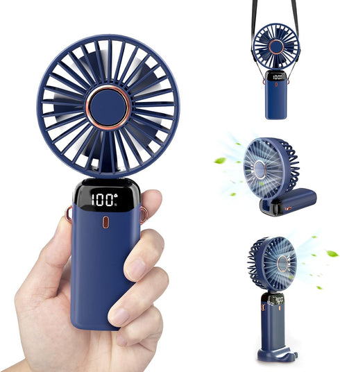 Personal Fan, Portable Hanging Neck Fan, 4000mAh USB-C Rechargeable 5-Speed Modes Powerful Desktop Fan with Base, Max 16H Run Time, Adjustable Lan...