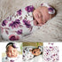 Baby Swaddle Blanket Newborn Girl Swaddle and Headband Set Purple Flowers Floral Print Wrap Shower Gift...